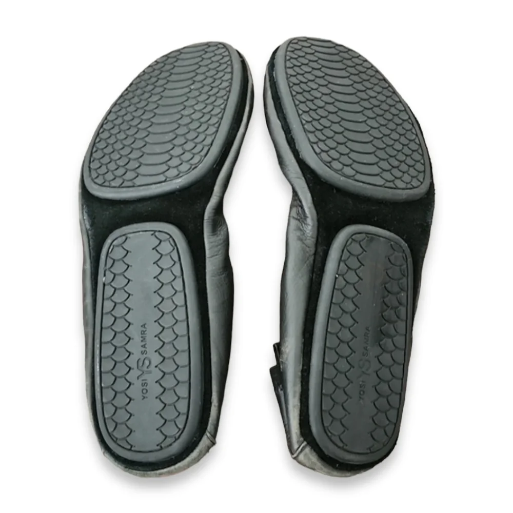 YOSI SAMRA Samara Foldable Ballet Flats 8 Black Leather Scrunch Travel Shoes - Picture 8 of 15
